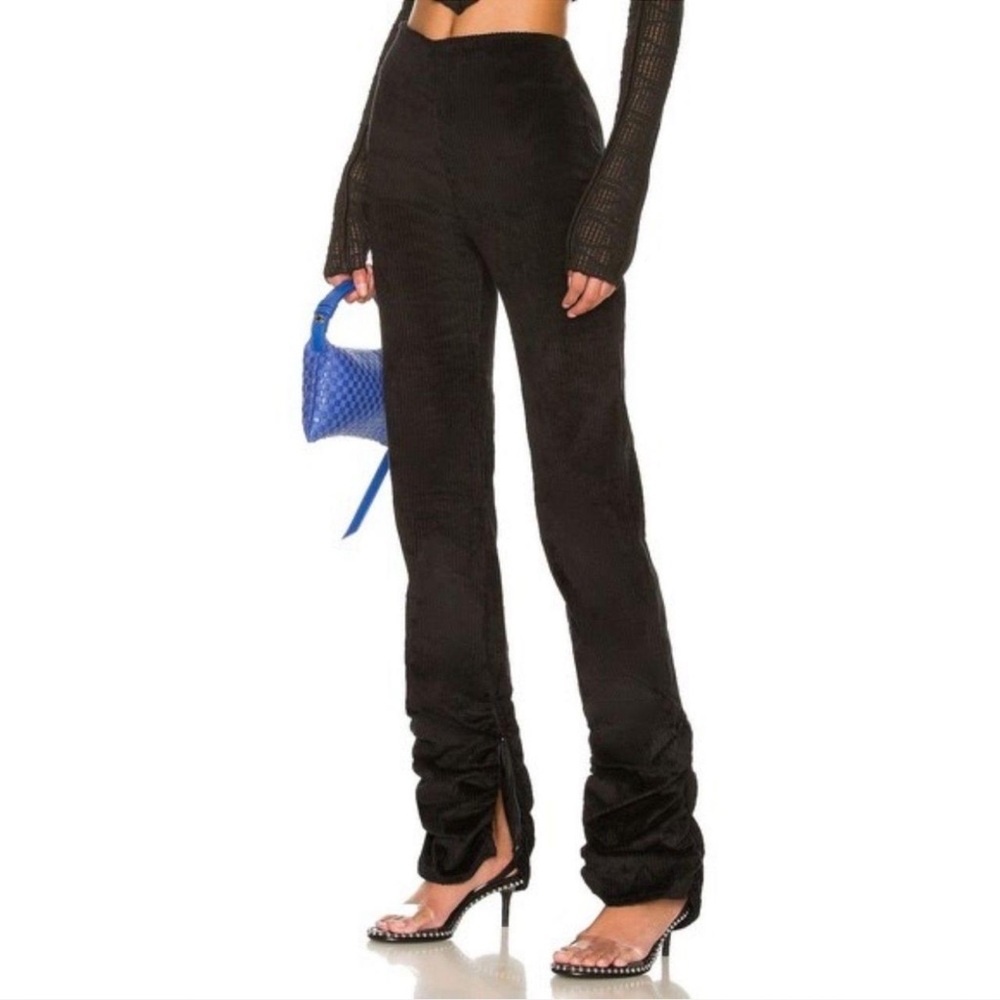 Danielle Guizio Black Corduroy Pants Ruched Hems High Waist Skinny Small